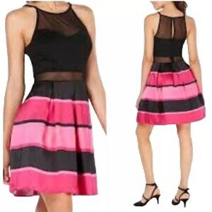 BCX Junior Girls Fit and Flare Illusion Pink Black Sleeveless Dress